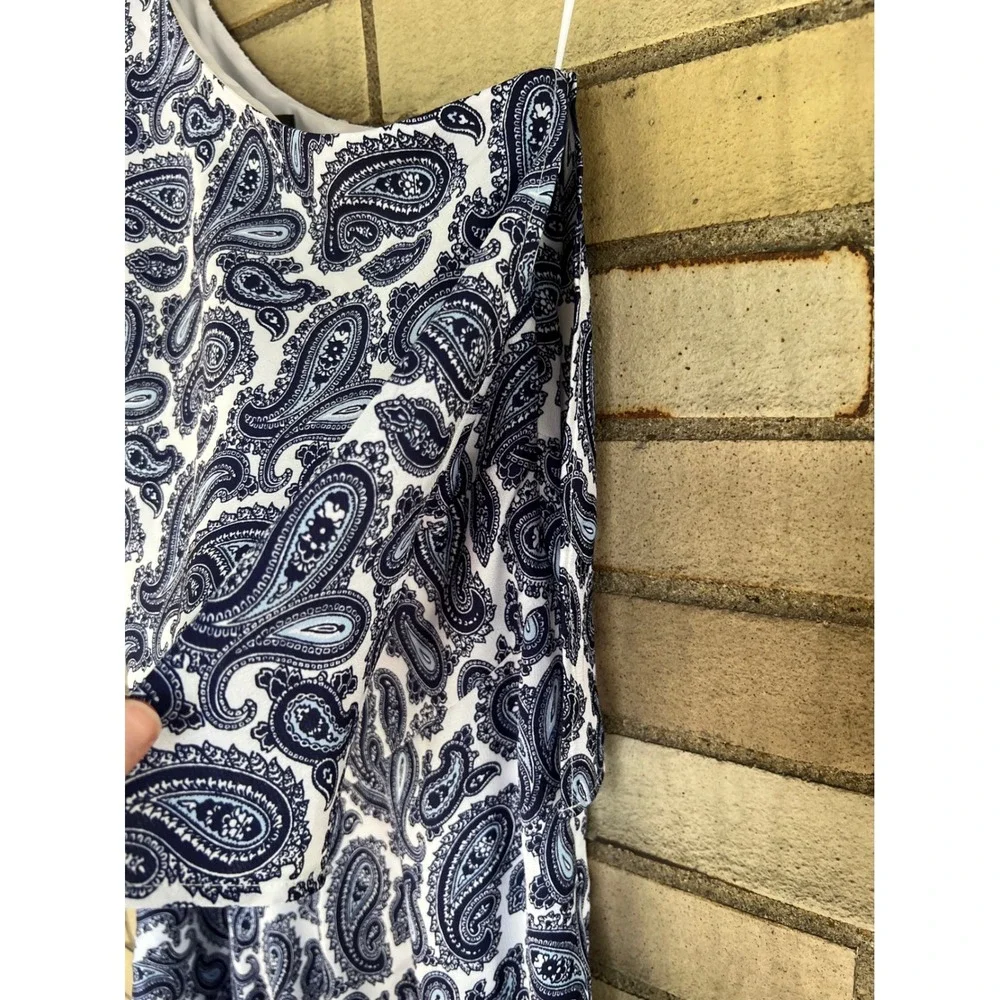 Banana Republic Paisley One Shoulder Asymmetrical Dress Navy White 00 Petite - Picture 3 of 5